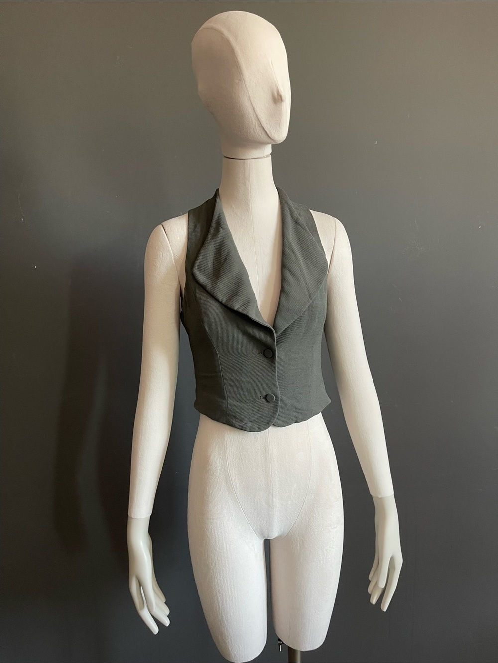 Emporio Armani Vintage Sage Tailored Halter Waistcoat Vest Made Italy IT 38